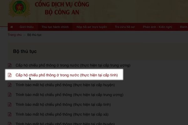 Chọn tiếp Cấp hộ chiếu phổ thông ở trong nước