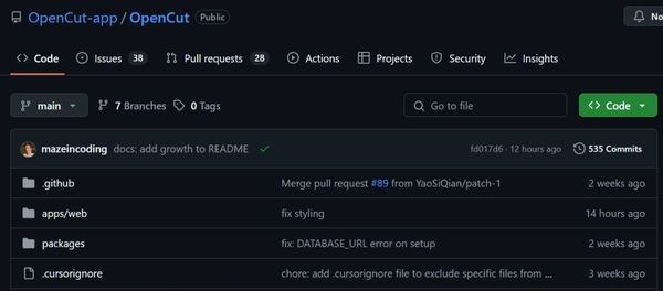 Theo dõi OpenCut trên GitHub