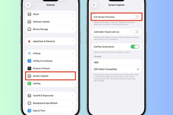 Hướng dẫn tắt xem trước ảnh chụp màn hình iPhone 9 Tắt mục Full-Screen Previews