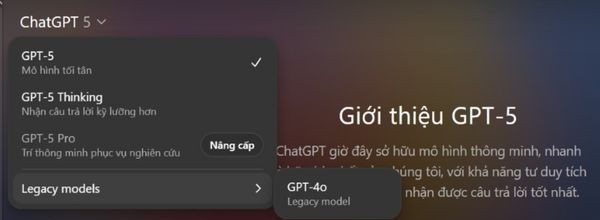 Một mục mới tên là "Legacy models"