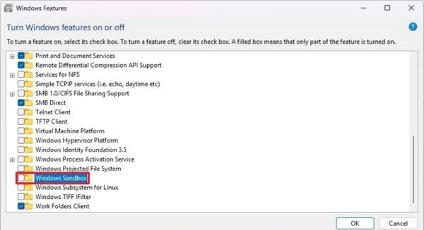 Tạm thời vô hiệu hóa tính năng Windows Sandbox