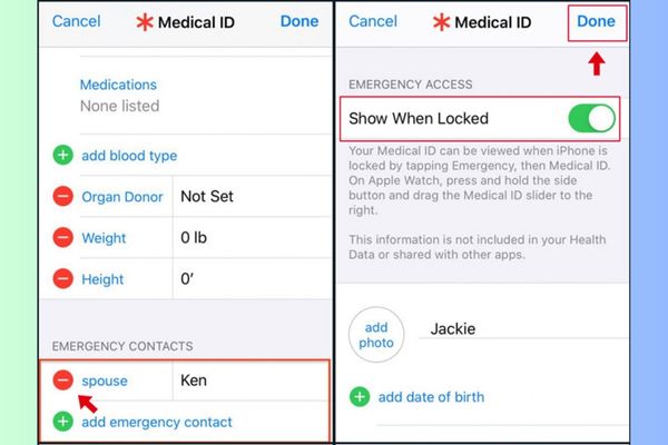Thiết lập ID Y tế và liên hệ khẩn cấp