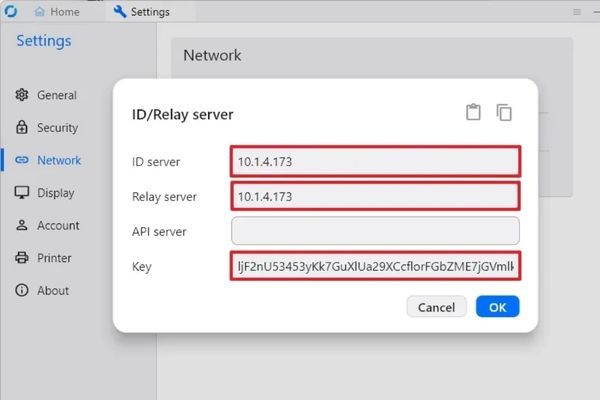 Điền thông tin trong phần ID/Relay server