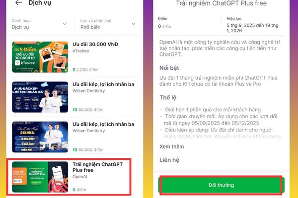 Chọn "Trải nghiệm ChatGPT Plus free"