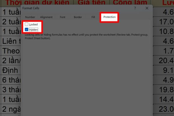 Cách ẩn công thức trong Excel