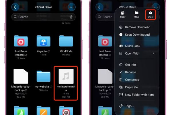 Cách cài nhạc chuông trên iOS 26 không cần GarageBand 11 Nhấn vào mục Chia sẻ