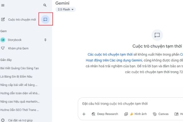 Cách chat ẩn danh trên Gemini trên máy tính