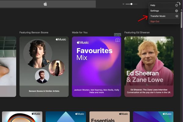 Cách chuyển nhạc từ dịch vụ khác sang Apple Music, không cần app 12 Chọn mục Transfer Music