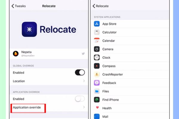 tìm đến mục Application Override