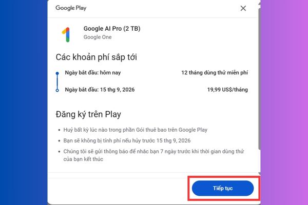 Nhấn “Tiếp tục”