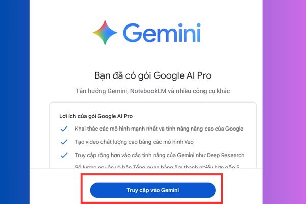 Nhấn Truy cập Gemini