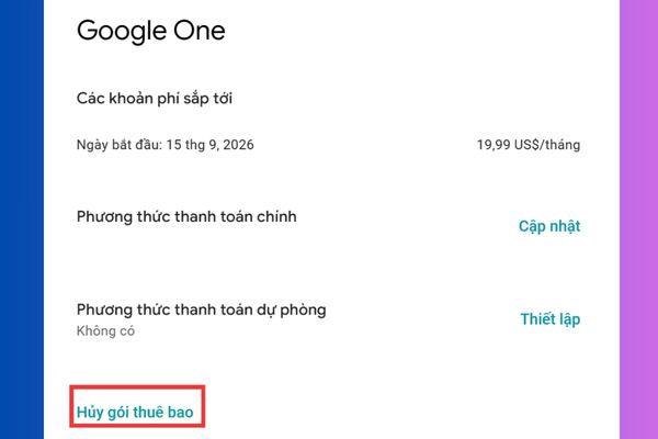 Hủy gói trước khi kỳ thanh toán tiếp theo