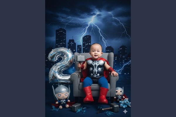 Tổng hợp 11+ lệnh Ghép ảnh sinh nhật cho bé bằng AI 20 Trở thành Thần Sấm Thor dũng mãnh