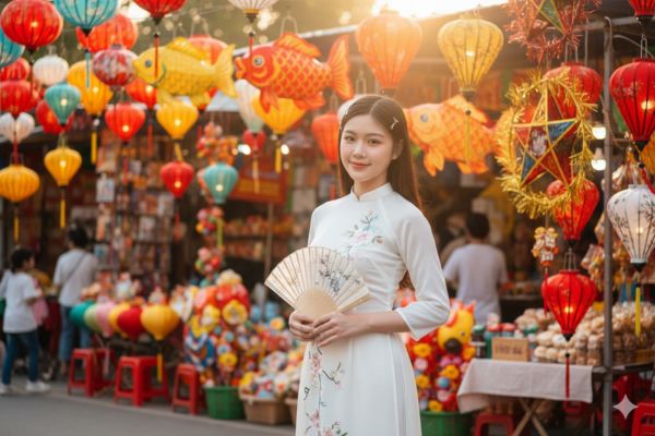 Dạo bước giữa phố lồng đèn trong tà áo dài trắng