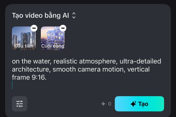 Cách tạo video Flycam từ ảnh để bán bất động sản 10 Dán prompt sau vào và nhấn Tạo