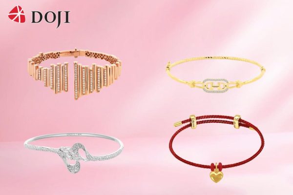 Vòng tay vàng trắng đính kim cương rất phù hợp cho những dịp trang trọng