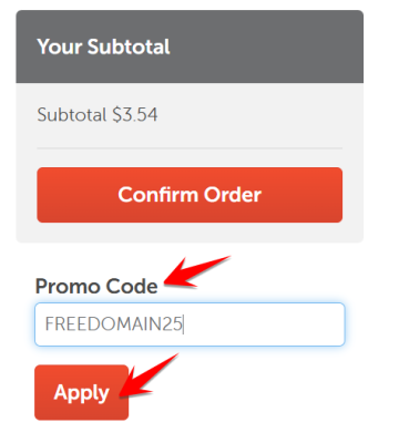 mã FREEDOMAIN25 để áp dụng khuyến mãi giảm giá 100%