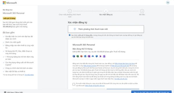 Các bước nhận 12 tháng Microsoft 365 miễn phí
