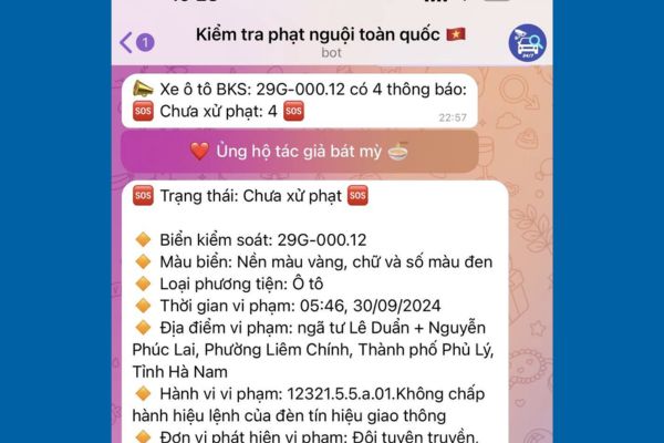 Cách sử dụng bot tra phạt nguội thông báo hằng ngày trên Telegram 14 Cách sử dụng bot tra phạt nguội thông báo hằng ngày