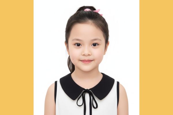 Cách làm ảnh thẻ cho con bằng AI siêu nét 16 Thanh lịch với nơ hải quân