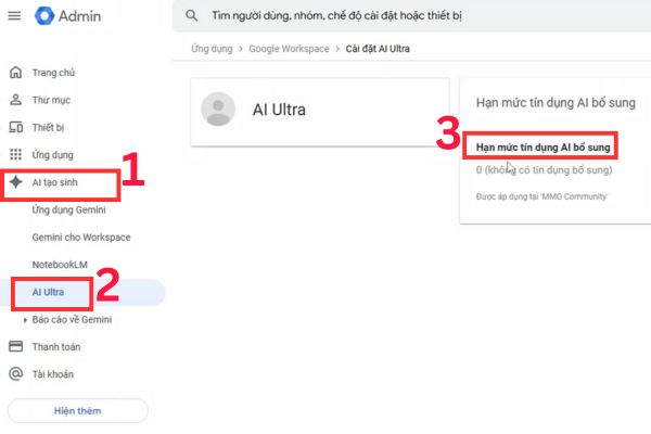 Hướng dẫn cách nhận 20.000 credit Veo 3 miễn phí 11 Chọn Hạn mức tín dụng AI bổ sung