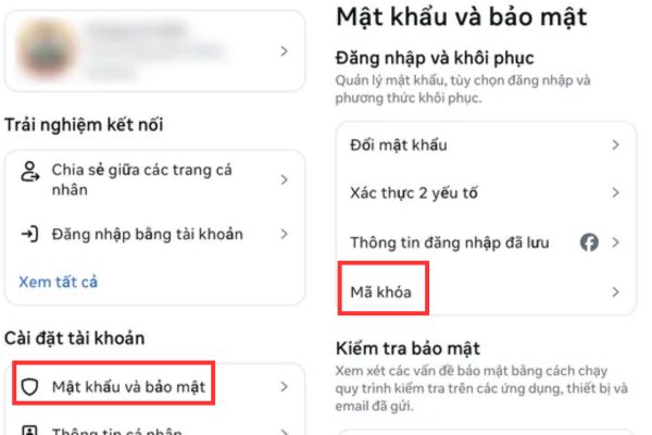 Tìm và nhấn vào mục Mã khóa