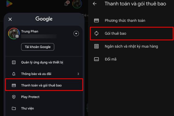 Cách lấy Google One AI Premium miễn phí cho người dùng Samsung, OPPO 18 Chọn mục Thanh toán và gói thuê bao