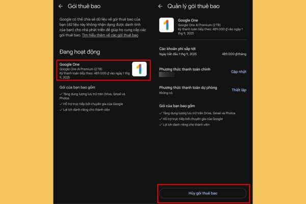 Cách lấy Google One AI Premium miễn phí cho người dùng Samsung, OPPO 19 Chọn Hủy gói thuê bao