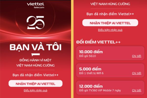 Nhận 25.000 điểm Viettel miễn phí cực dễ dàng nhân dịp sinh nhật 25 năm 10 Món quà tri ân nhân dịp sinh nhật Viettel 25 tuổi