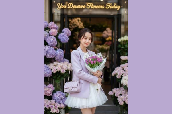 Bí quyết tạo ảnh cầm bó hoa đẹp như bìa tạp chí với Nano Banana 13 Chìm đắm trong sắc tím lavender