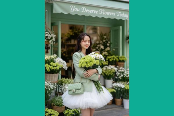 Bí quyết tạo ảnh cầm bó hoa đẹp như bìa tạp chí với Nano Banana 16 Cảm nhận sự tươi mới, trong lành của sắc xanh lá