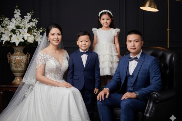 Cách ghép ảnh gia đình bằng AI theo concept sang trọng 18 Concept ảnh cưới với váy trắng và vest xanh