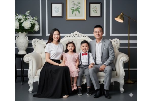 Cách ghép ảnh gia đình bằng AI theo concept sang trọng 26 Concept ảnh gia đình 4 người (1 trai, 1 gái)