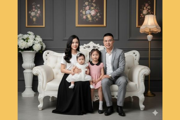 Cách ghép ảnh gia đình bằng AI theo concept sang trọng 20 Concept gia đình ấm cúng với sofa trắng