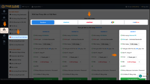 Proxy Server > Proxy dân cư xoay Port Việt Nam