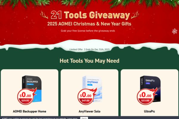 AOMEI Christmas Carnival Giveaway 2025: Nhận 21 phần mềm bản quyền miễn phí 11 AOMEI Christmas Carnival Giveaway - Sự kiện tặng phần mềm lớn nhất trong năm