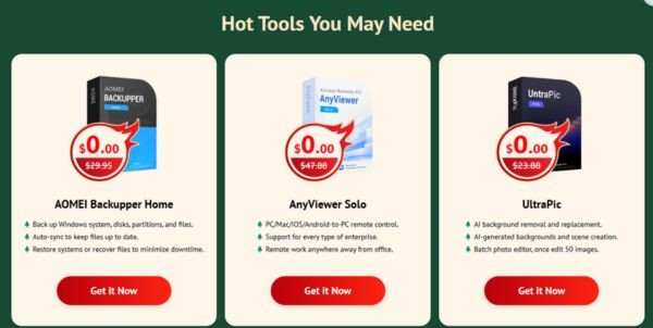 AOMEI Christmas Carnival Giveaway 2025: Nhận 21 phần mềm bản quyền miễn phí 15 Một số công cụ nổi bật đáng trải nghiệm