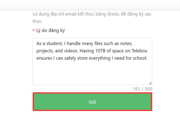 Cách nhận 10TB TeleBox dung lượng miễn phí 11 Điền thông tin rồi nhấn Gửi