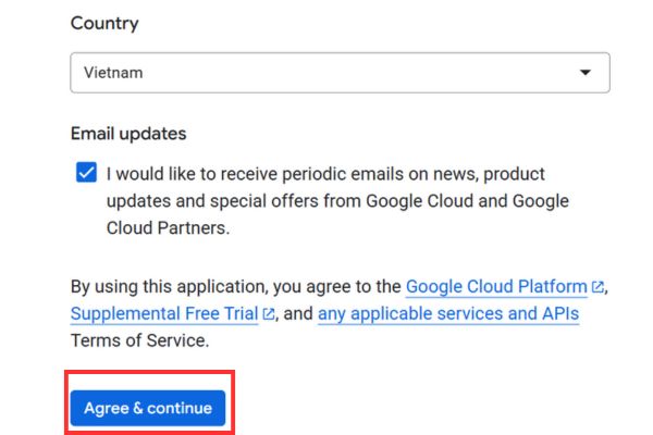 Nhấn Agree and continue