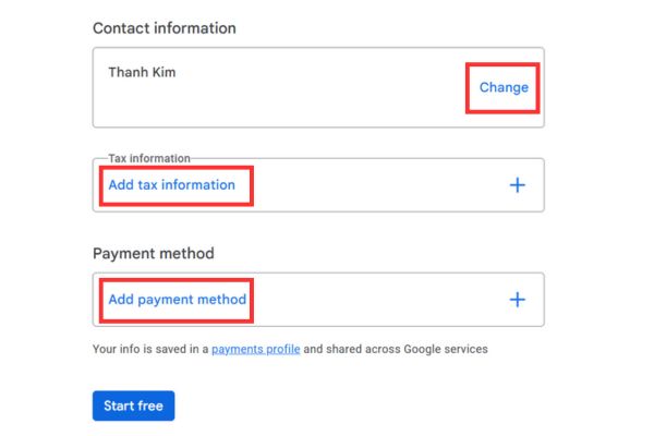 Điền đầy đủ thông tin