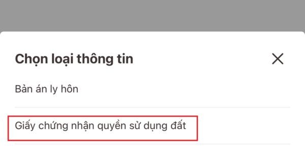 Chọn mục Giấy chứng nhận quyền sử dụng đất