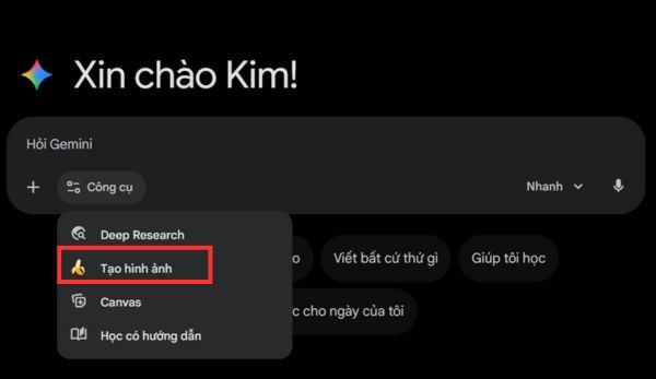 Chọn tính năng "Tạo hình ảnh"
