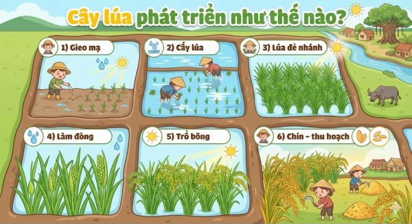 Tạo infographic mô phỏng vòng đời cây lúa