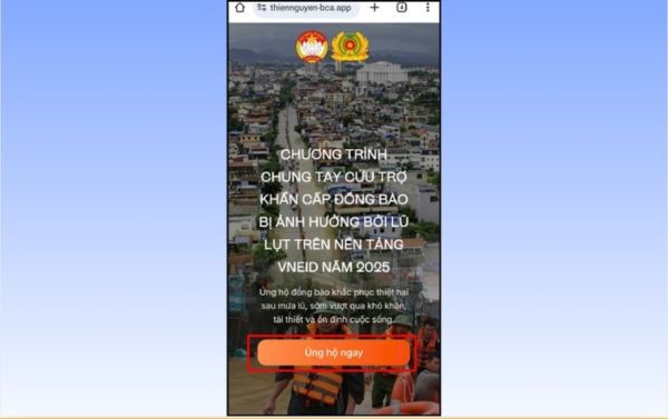 Nhấn vào nút Ủng hộ ngay