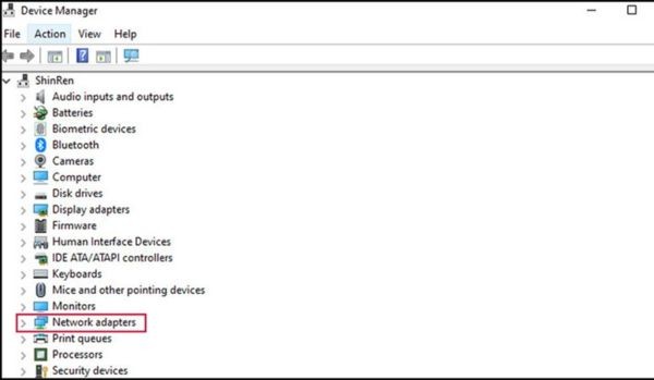 Tìm đến mục có tên là Network Adapters