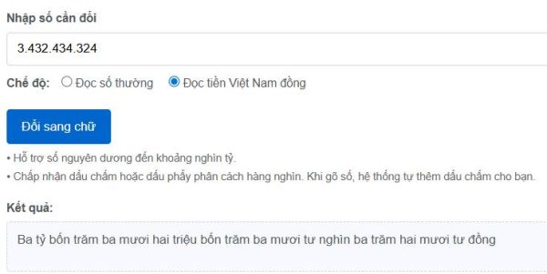 Hướng dẫn sử dụng công cụ đổi số thành chữ online cho kế toán và văn phòng 8 Giao diện trang công cụ đổi số thành chữ trên AnonyViet