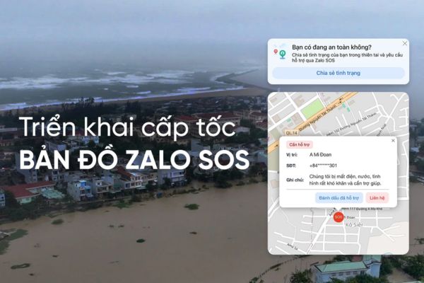 Instructions for sending a help signal using Zalo when stuck in a flood area