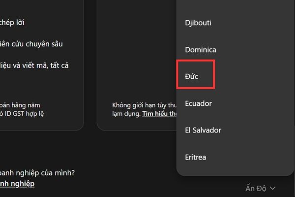 Hãy chọn Đức ở cuối trang