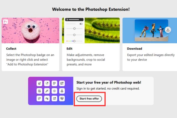 Nhấn vào nút "Start free offer"