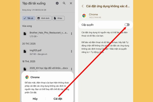 Hướng dẫn tải game Tiệm Phở của Anh Hai trên Android 12 Bật Cấp quyền